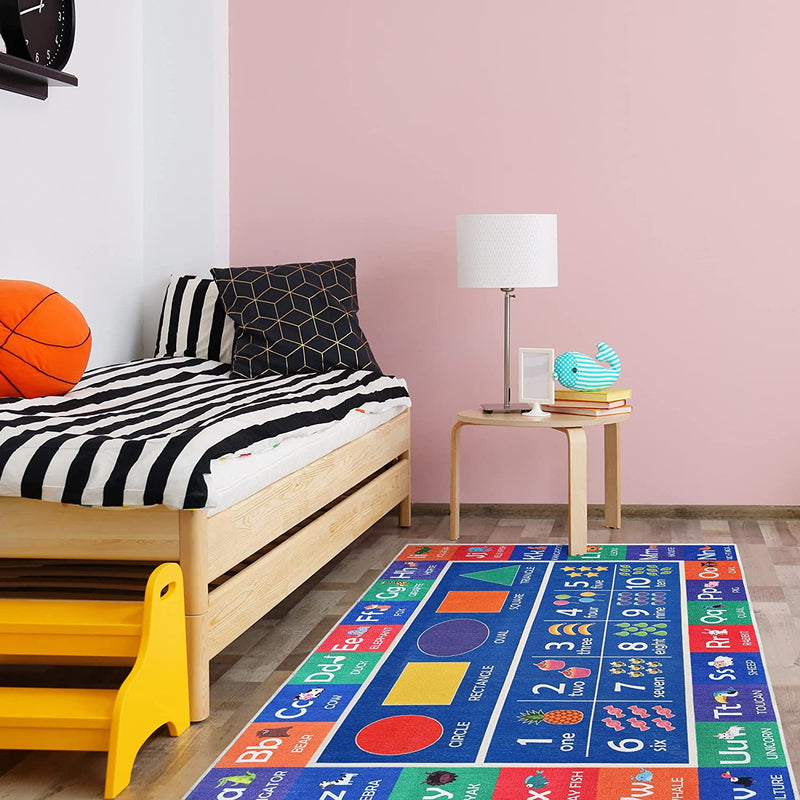 Sussex Home Low Pile Kids Rug for Playroom - Washable Cotton Educational Rug for Kids Room - 39.5 x 59 Inches - Play Rug Pattern
