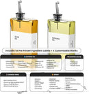 Olive Oil Dispenser Bottle - Includes 44 Kitchen Essential Labels - Cooking Oil Bottles for Kitchen, Coffee Syrup Dispenser - Pourer Spout with 11.8 fl oz Glass Container Cruet - 2pcs Silver by CozyNest Decor