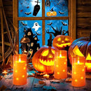 NURADA 3"x6"Flickering Flameless Candles: Built-in Star String Lights 3D Wick Battery Operated LED Pillar Candles with Remote and Timer for Halloween Thanksgiving Dinner Tables Home Fall Decor Orange by CozyNest Decor