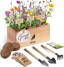 Wildflower Seed Mix Growing Kit - Includes Perennial & Annual Wild Flowers, Burlap Planters, Soil, Wooden Box, and Gardening Tools for Indoor Garden and Patio Planting by GreenHaven Gardens