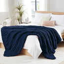 L'AGRATY Chunky Knit Throw: 72''x84'' Chenille Blanket for Bed Couch - Handmade Thick Big Cable Knit - Large Crochet Throw for Home Decor (Navy Blue) by CozyNest Decor