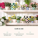 MACKENZIE-CHILDS Enamel Herb Pots, Small Plant Pots for Herbs or Flowers, Set of 3, Green-and-White Emerald Check by CozyNest Decor