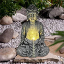 Nacome Meditating Buddha Statue with Solar Light,Zen Solar Garden Buddha with Cracked Glass Ball Sculpture-Indoor/Outdoor Decor for Balcony,Garden,Patio,Porch Yard Art Ornament,Gift by GreenHaven Gardens