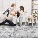 9x12 Area Rug Living Room Rugs, Stain Resistant Washable Rug, Vintage Large Non-Slip Backing, Low Pile Lightweight Print Rug for Bedroom Dinning Room Home Office (White/Grey) by TinyTreasures Baby Boutique