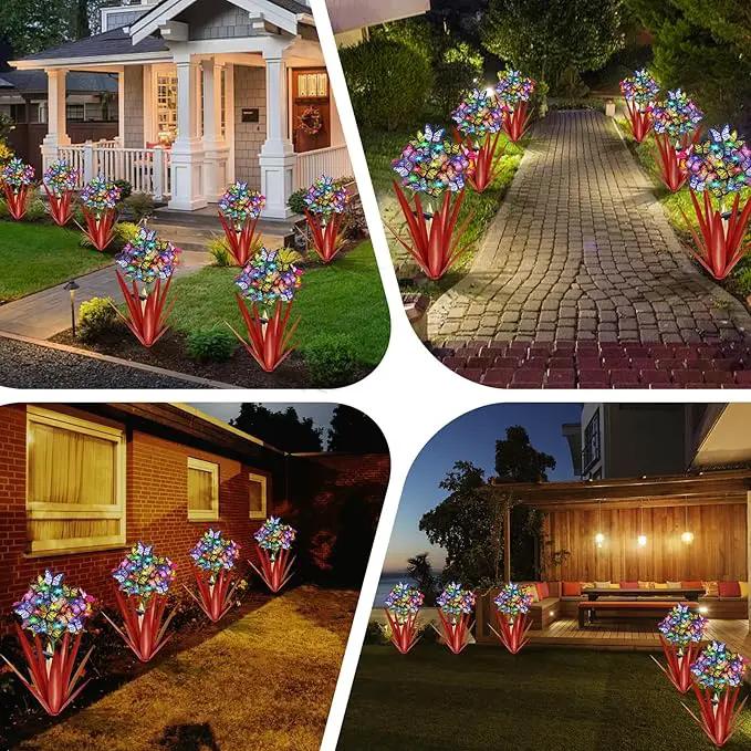 Homight Solar Metal Agave Butterfly Flower Stick Garden Sculpture - Outdoor Gift, Christmas Lights - Swaying Butterfly Garden Lights - Solar Outdoor (3 PCS RED), photo 5 of 7
