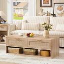 LEYAOYAO Boho Rattan Coffee Table Sets 2 Pieces, Nightstand with Charging Station and Coffee Table with Hidden Storage Compartment, Natural Living Room Table Set, Wood Furniture Sets for Home Office by CozyNest Decor