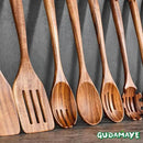 Gudamaye 13 inch Long Wooden Spoons for Cooking, 9 PCS Natural Teak Wooden Kitchen Utensil Set with Utensils Holder Made of Australia Camphor Laurel Wood，Wooden Utensils for Cooking by CozyNest Decor