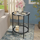 2 Tier Round Side Table, Black End Table with Glass Top, Modern Metal Clear Coffee Table，Small Accent Table for Living Room, Bedroom, 18" x 18" x 24" by CozyNest Decor