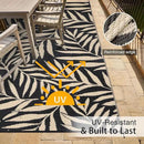 OLANLY Waterproof Outdoor Rug 6x9 ft, Reversible Outdoor Plastic Straw Rug with Leaf Pattern, RV Mat, Indoor Outdoor Carpet for Patio, Camping, Balcony, Deck, Backyard, Black & Beige by CozyNest Decor