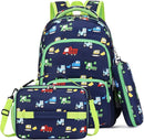 mygreen 3PCS Kids Backpack Set - Waterproof Bookbag with Lunch Box for Boys Ages 3-12, Adorable Cartoon Prints for School & Outdoor Use Blue Green Truck by TinyTreasures Baby Boutique