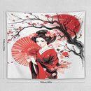 Japanese Red Geisha Tapestry Asian Cherry Blossom Traditional Kimono Folk Tapestries Home Decor for Living Room Bedroom Apartment Farmhouse Dorm 60"x50" by CozyNest Decor