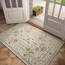 Washable 3x5 Entryway Rug Indoor, Boho Non-Slip Silicone Backing Small Rugs for Kitchen Nursery Office Bedroom, 0.3" Neutral Oriental Throw Carpet with 0.16" Cushioning Pad, Light Beige/Multi by TinyTreasures Baby Boutique