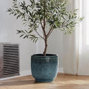 LuxenHome 12" Dia Large Ceramic Pots for Plants, Modern Green Glazed Planters for Outdoor Plants, Round Indoor Flower Pots with Drainage Hole and Rubber Plug for Home Garden Patio by CozyNest Decor