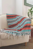 Del Mex Classic Mexican Blanket, Large Authentic Woven Falsa Throw (70"x50"), Artisan Southwest Décor for Beach, Yoga, Outdoors (Mint/Orange/Gray) by CozyNest Decor