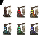Halloween Skull Statue with Spooky LED Light for Holiday Decorations, Halloween Decor with Romantic Skeleton Couple on Swing Tombstone Tree, Grinning Skull Decor Props Haunted Collectible Gift by CozyNest Decor
