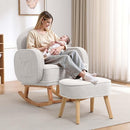 Rocking Chair Nursery with Ottoman, Upholstered Glider Rocker with High Backrest and Side Pocket, Rocking Accent Armchair with Solid Wood Legs for Nursery/Living Room/Bedroom White by TinyTreasures Baby Boutique