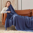 inhand Navy Blue Throw Blanket for Couch and Bed, Soft Living Room Home Decor Knitted Blanket with Tassel, Outdoor Lightweight Breathable Summer Blanket, Farmhouse Warm Woven Decorative, 50"x60" by CozyNest Decor