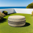Outdoor Inflatable Ottoman with Air Pump, Embroidery Patio Footrest Stool D21”x H9”, Round Pouf Ottoman with Portable Handle Suitable for Garden, Camping, Bedroom, Living Room by CozyNest Decor