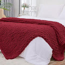 Bigacogo Chunky Knit Throw Blanket for Couch, 51x63 inches, 100% Hand Knitted with Thick Jumbo Chenille Yarn, Cozy Soft Large Rope Knot Cable Crochet Blankets for Sofa Bed Living Room, Red by CozyNest Decor
