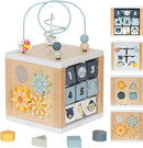 Wooden Activity Cube, 6-in-1 Montessori Toys for 1+ Year Old Boys & Girls, Educational Learning Toys for 1 2 3 Year Old Baby|Bead Maze|Shape Sorter|Mirror|Gear by TinyTreasures Baby Boutique
