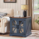 Farmhouse End Table Set of 2 with Charging Station, 24" Large Sofa Side Table with Glass Barn Door, Night Stand with Adjustable Shelf, Wood Nightstand, Square Bed Side Table for Living Room,Bedroom by CozyNest Decor