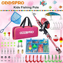 ODDSPRO Kids Fishing Pole Pink, Portable Telescopic Fishing Rod and Reel Combo Kit - with Spincast Fishing Reel Tackle Box for Girls, Youth by TinyTreasures Baby Boutique