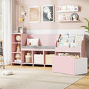 HOSTACK 67" Kids Reading Nook with Bench, Kids Bookshelf and Bookcase with Seat Cushion and 6 Storage Cubbies, Toy Storage Box on Wheels, Toy Chest for Playroom, Bedroom, School, Pink by TinyTreasures Baby Boutique