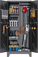 Metal Garage Storage Cabinet with Locking Doors, 71" Tall Broom Closet Storage Cabinet, Heavy Duty Garage Organization Cabinets, Steel Cabinet with Hanging Rod, Assembly Required by CozyNest Decor