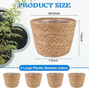 4 Pcs Large Premium Seagrass Planter Basket with Plastic Lining Natural Stylish Planter Baskets Indoor Outdoor Plants Woven Wicker Baskets for Plants Flower Pots Cover and Room Decor(10.2x7.5x7.5") by CozyNest Decor