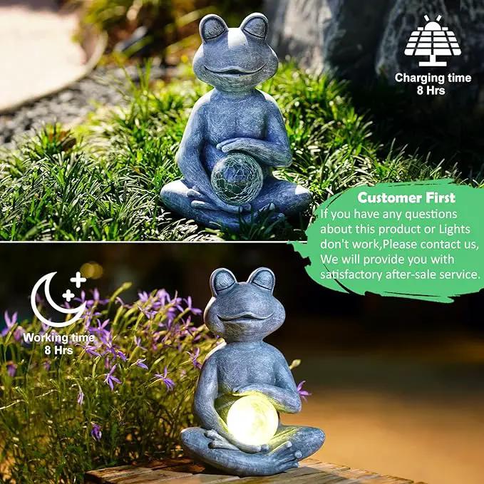 Meditating Yoga Frog Statue with Solar LED Light Ball - 10L x 11.1H Zen Garden Frog Figurines for Home and Garden Decor, Frog Decorations Gift Ideas, Frog Gifts for Women Mom, photo 3 of 7