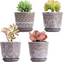 Gepege Succulent Pots, 4 Inch Small Indoor Ceramic Planter Pot with Drainage Holes and Saucers for Plants - Set of 4 by GreenHaven Gardens