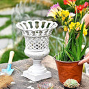 Sungmor Heavy Duty Cast Iron Urn Planter, Beautiful Hollow Trophy Design Tall Orchid Flower Pot, Large Decorative Plastic Flowers Plants Bouquets Vase, Rustic French Country Pot for Home or Garden by CozyNest Decor