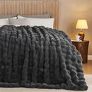 Lotus Karen King Size Faux Fur Blanket - Dark Gray, Big Bubble Rabbit Fluff, 108x90 Inches by CozyNest Decor
