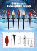C9 LED Christmas String Lights Outdoor, 26 Feet 20 LED Christmas Pathway Lights with 20 Plastic Stakes, Connectable Waterproof for Driveways Xmas Holiday Patio Decoration, Red and Warm White by GreenHaven Gardens