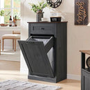 Tilt Out Laundry Hamper Cabinet, 10 Gallon Farmhouse Trash Can Cabinet with Drawer, Hidden Wood Garbage Can Bin Cabinet with Laundry Storage Basket for Bathroom, Kitchen, Dark Grey by CozyNest Decor