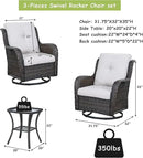 Outdoor Patio Swivel Rocker Chairs - 3 Piece Patio Bistro Set,Wicker Patio Furniture Set with 2 Swivel Rocking Chairs and 1 Glass Top Side Table for Deck Porch Garden,Brown/Beige by GreenHaven Gardens