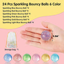 JOYIN 24 PCS Glitter Bouncy Balls, 6 Styles 32mm Assorted Bouncy Balls Bulk with Storage Bag, Bounce Toys for Kids Party Favors Birthdays Gifts Goodie Bags Stuffers Carnival Prizes by TinyTreasures Baby Boutique