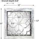 4pcs Farmhouse Wall Mirror with Carved Floral Design -Rustic Mirror Decor for Home, 12x12 inch(Grey) by CozyNest Decor