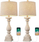 BOBOMOMO 27" Table Lamp with USB C+A Charging Ports Set of 2 Antique Nightstand Lamp for Bedroom Living Room Farmhouse Office Retro Rustic Resin Bedside Desk Lamps Washed White by CozyNest Decor