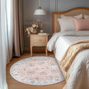 jinchan Round Rug 4ft Area Rugs Vintage Floral Distressed Design - Machine Washable Non-Slip Low-Pile Ultra-Thin Circle Rug for Entryway Bedside Living Room Dining Room Bedroom (4' Round,Pink) by TinyTreasures Baby Boutique