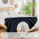 Chunky Knit Blanket Throw, 100% Hand Knit Throw Blanket Handmade Chenille Cable Knit Throw for Couch, Stylish Cozy Soft Rope Knot Crochet Blanket for Home Decor, Navy Blue, 50x60 Inches by CozyNest Decor