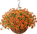 Artificial Faux Hanging Plants Flowers Basket Outdoor Indoor Patio Lawn Garden Spring Decor, Fake Silk Daisy in Basket with 12inch Coconut Lining Chain Palm Flowerpot(Orange) by GreenHaven Gardens