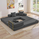 108" Oversized Convertible Sleeper Sofa Bed, Corduroy L Shape Sectional Couch, Folding Sofa Bed with Side Pocket, Modern Cloud Floor Mattress Couch, Modular Sofa for Living Room, Grey by CozyNest Decor