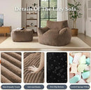 Oversized Bean Bag Chaise Lounge Chair Indoor for Adults with Armrests & Ottoman - Giant Comfy Khaki Beanbag Floor Sofa Cloud Accent Chair for Reading, Gaming, Cozy Plush Cloud Mini Couch by CozyNest Decor