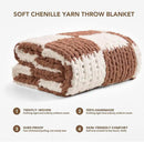 L'AGRATY Chunky Knit Blanket Throw: 50''x60'' Chenille Chunky Knitted Throw Blankets for Bed Couch - Handmade Thick Cable Knit Blanket - Large Crochet Rope Blankets for Home Decor(Brown Checkered) by CozyNest Decor