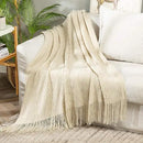 MIULEE Knitted Beige Throw Blanket Soft Sofa Knit Blanket for Couch 50 x 60 Inches, Solid Cozy Lightweight Wave Pattern Decorative Blankets with Tassels for Women, Kids and Babys by CozyNest Decor