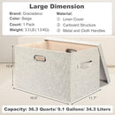 Large 17 36 Quart Collapsible Stackable Storage Bins with Lids, 1 Pack Beige Foldable Fabric Closet Storage Boxes with Lids, 4 Handles Toy Heavyduty Dark Gray Linen Storage Cube Box by TinyTreasures Baby Boutique