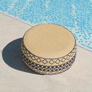 Outdoor Inflatable Ottoman with Air Pump, Embroidery Patio Footrest Stool D21”x H9”, Round Pouf Ottoman with Portable Handle Suitable for Garden, Camping, Bedroom, Living Room by CozyNest Decor