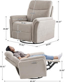 Power Recliner Chair Swivel Glider, Electric Rocking Recliner Chairs with USB and Type-C Ports, Nursery Chair Recliner for Living Room, Bedroom, Apartment（Camel） by TinyTreasures Baby Boutique