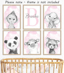 Safari Animals Set of 6 Unframed Poster Prints for Baby Girls Nursery Bedroom Playroom, Personalized Name, Choice of 12 Animals, Pink Purple (11x14) by TinyTreasures Baby Boutique